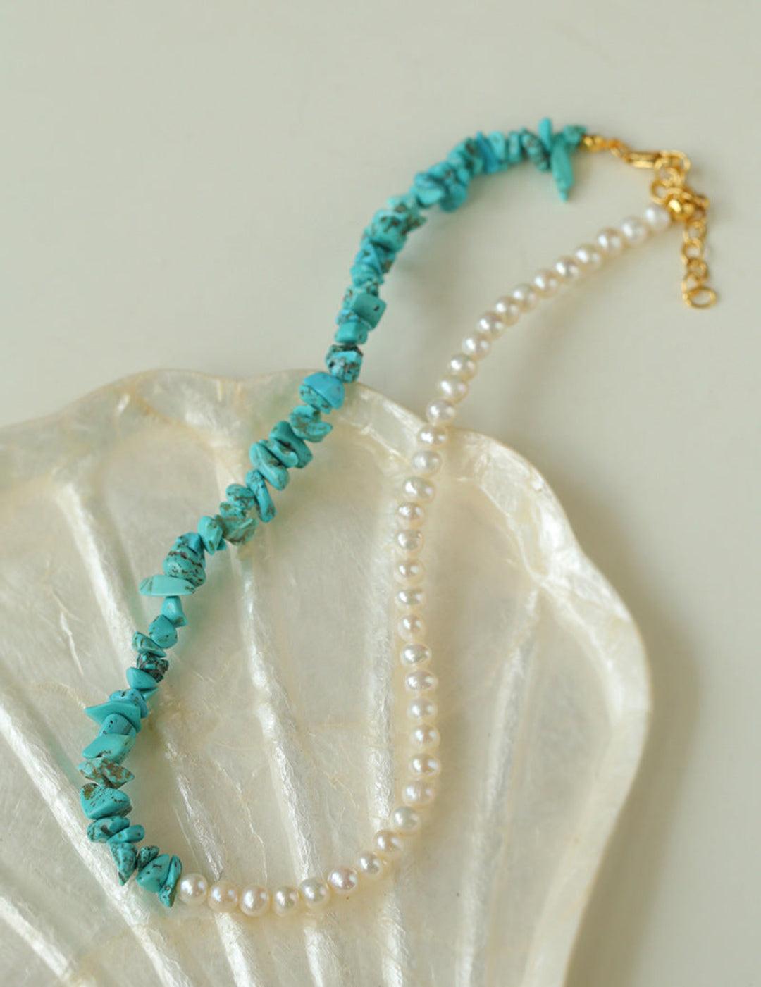 Irregular Turquoise Freshwater Pearl Necklace - Gembea Jewelry