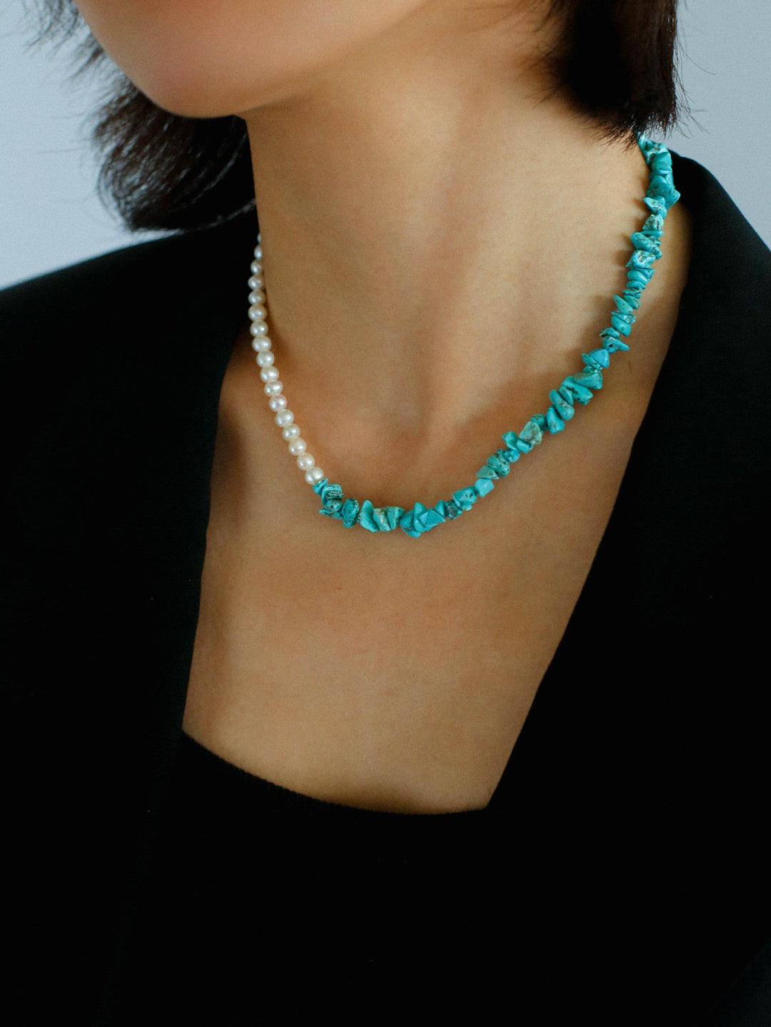 Irregular Turquoise Freshwater Pearl Necklace - Gembea Jewelry