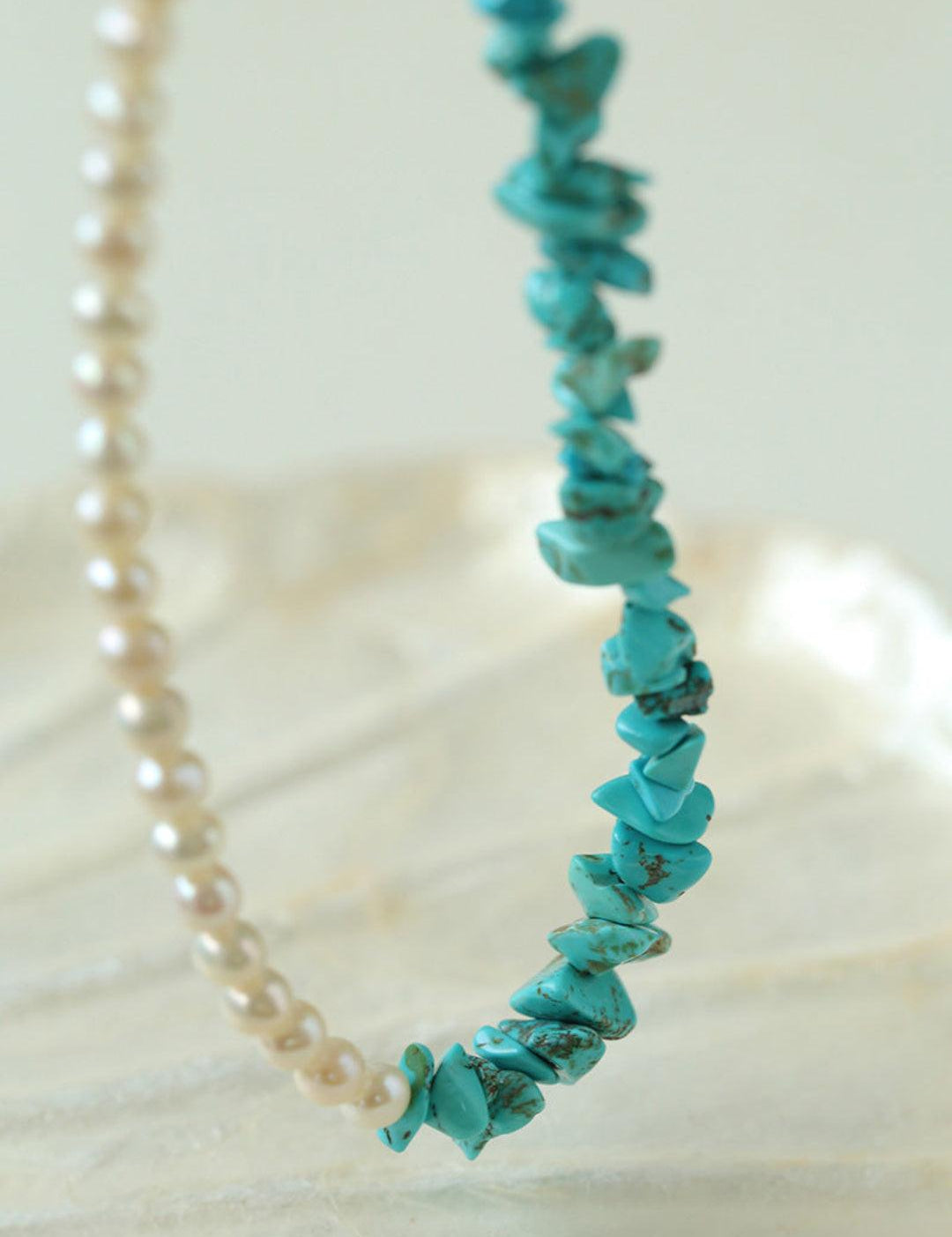 Irregular Turquoise Freshwater Pearl Necklace - Gembea Jewelry