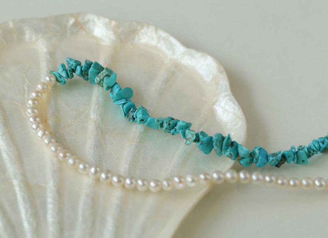 Irregular Turquoise Freshwater Pearl Necklace - Gembea Jewelry