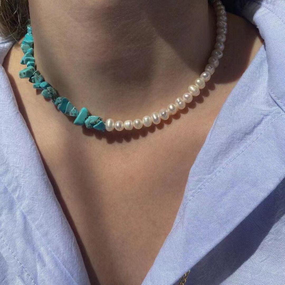 Irregular Turquoise Freshwater Pearl Necklace - Gembea Jewelry