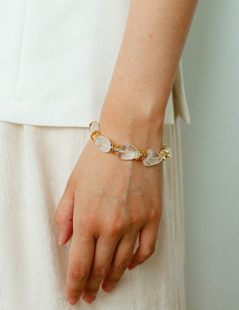Irregular White Crystal Beaded Bracelet gembea jewelry