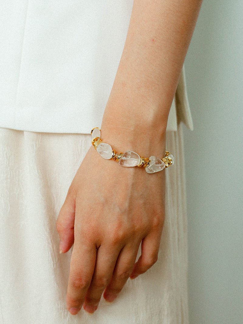 Irregular White Crystal Beaded Bracelet gembea jewelry