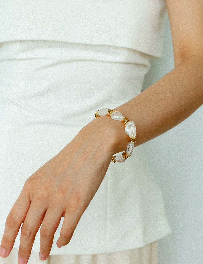 Irregular White Crystal Beaded Bracelet gembea jewelry