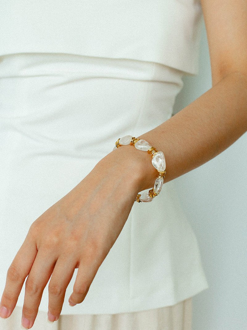 Irregular White Crystal Beaded Bracelet gembea jewelry