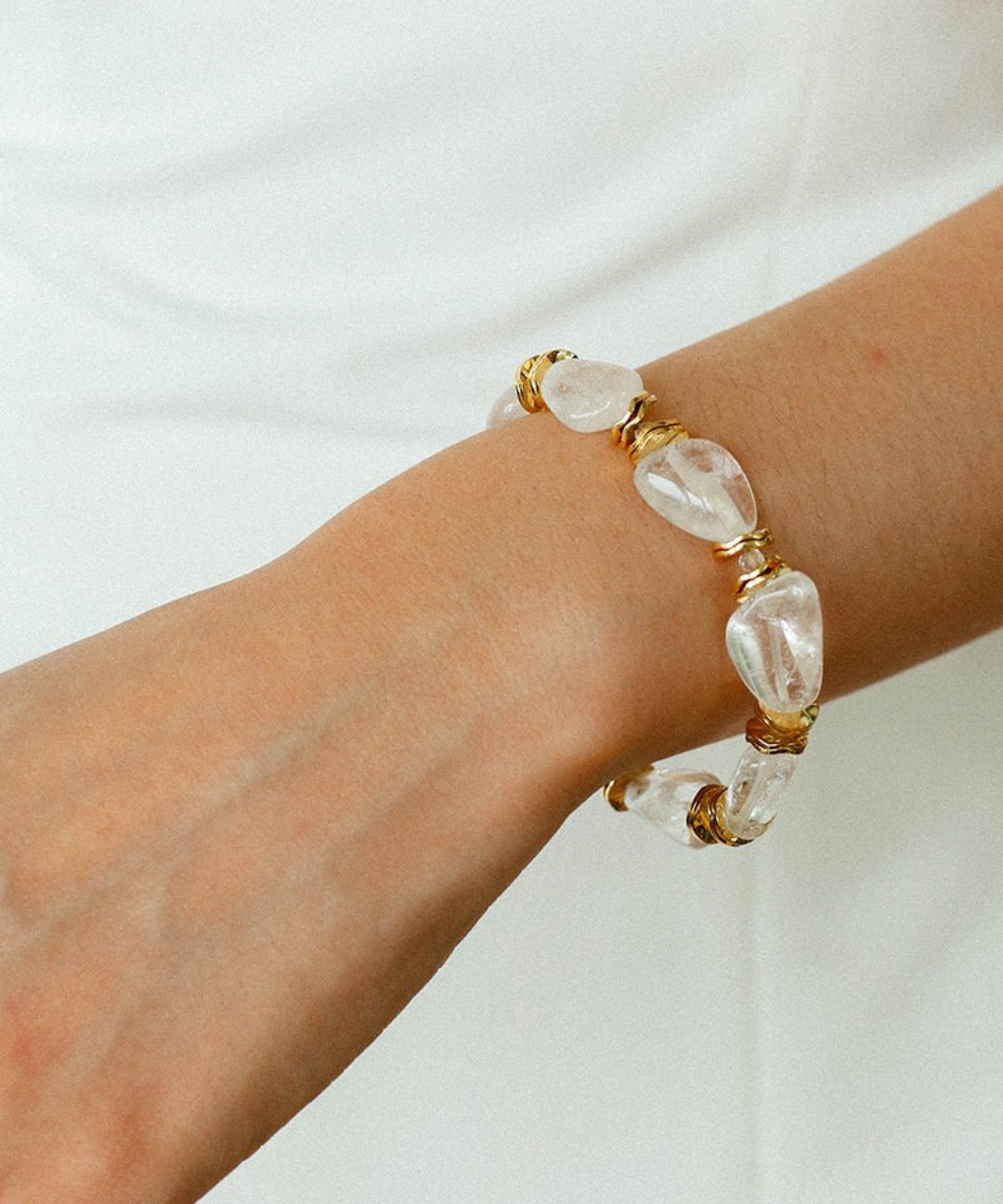 Irregular White Crystal Beaded Bracelet gembea jewelry