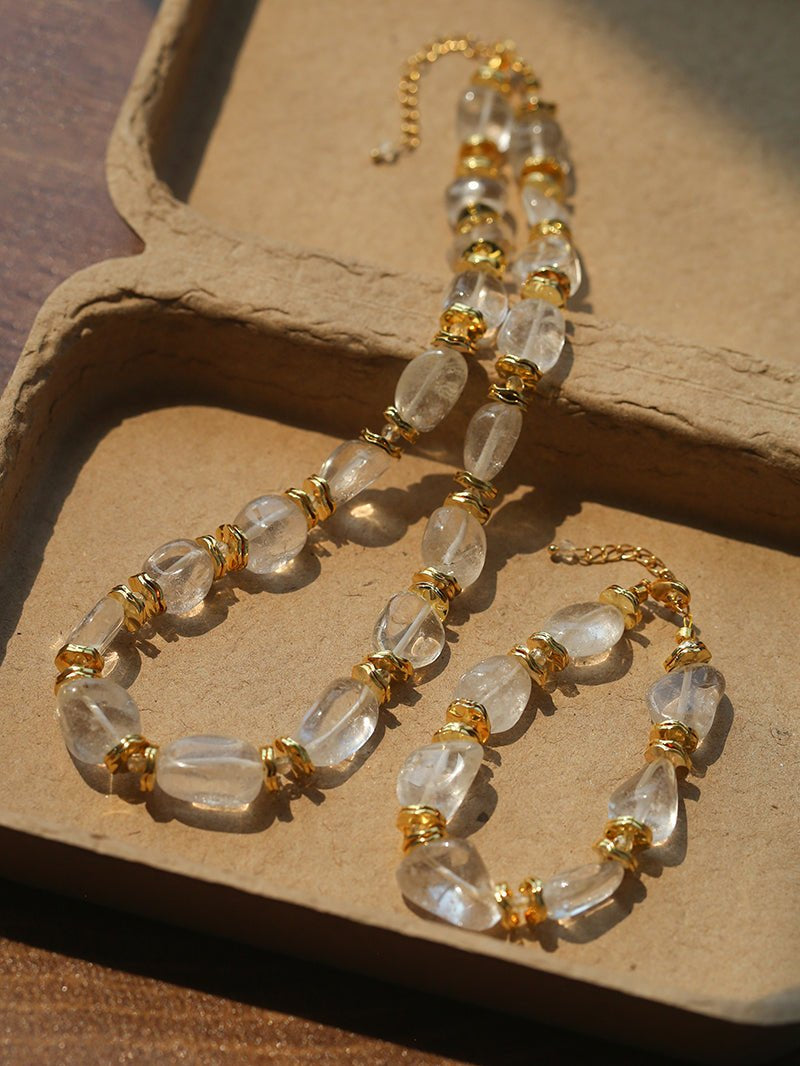 Irregular White Crystal Beaded Bracelet gembea jewelry