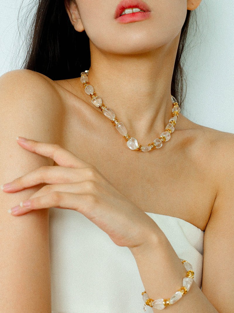 Irregular White Crystal Beaded Bracelet gembea jewelry