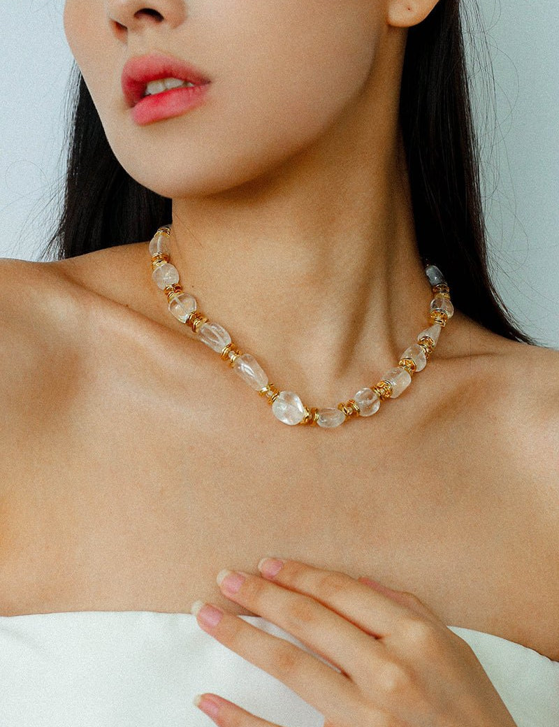 Irregular White Crystal Beaded Necklace gembea jewelry