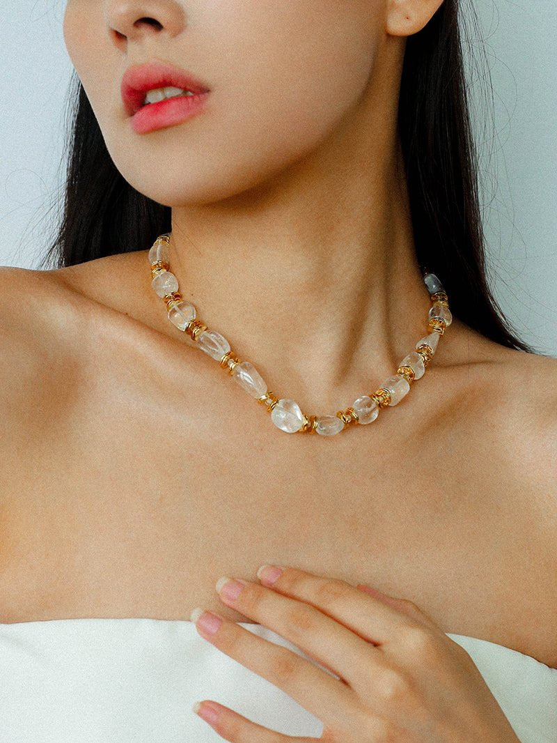 Irregular White Crystal Beaded Necklace gembea jewelry