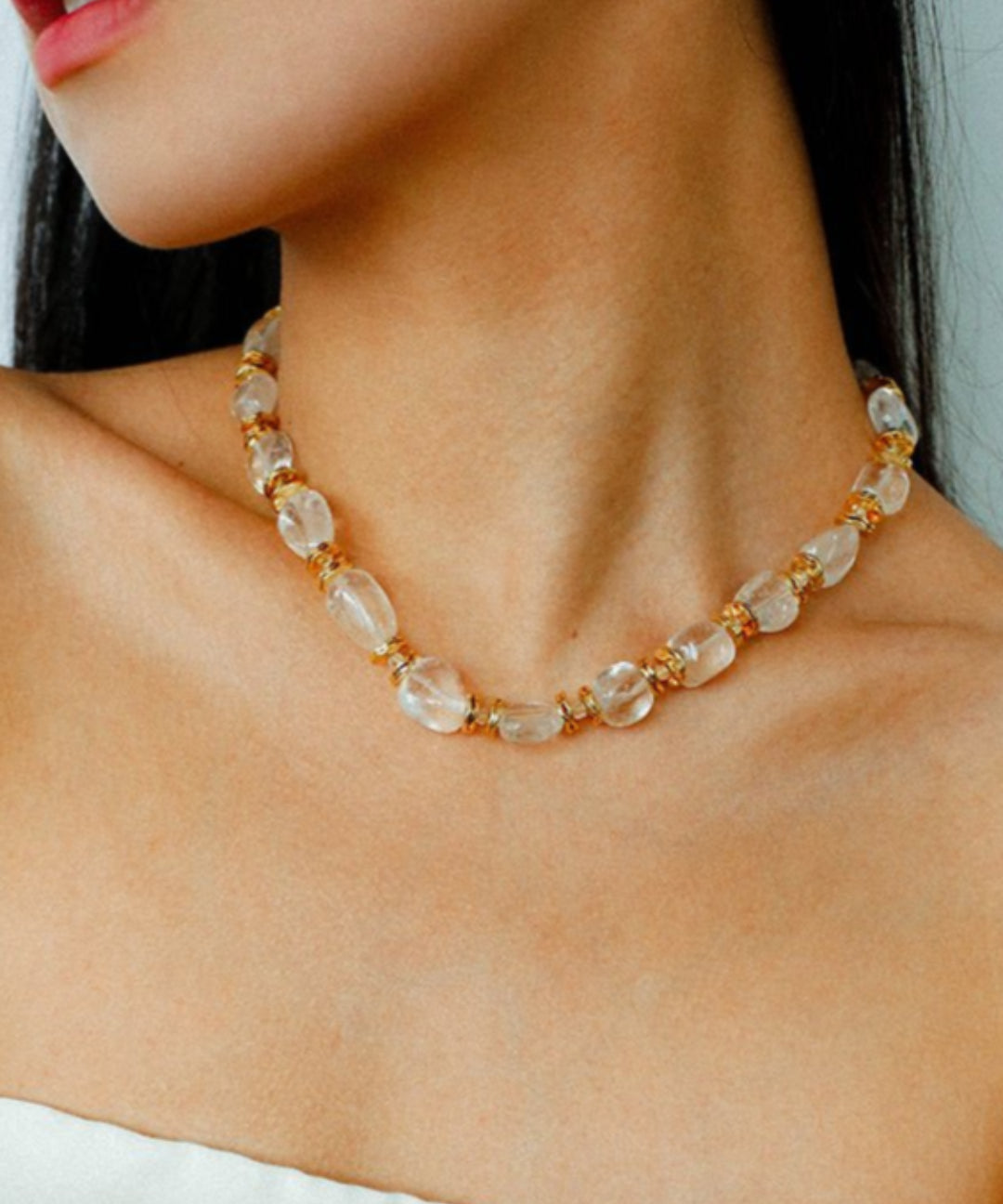 Irregular White Crystal Beaded Necklace gembea jewelry