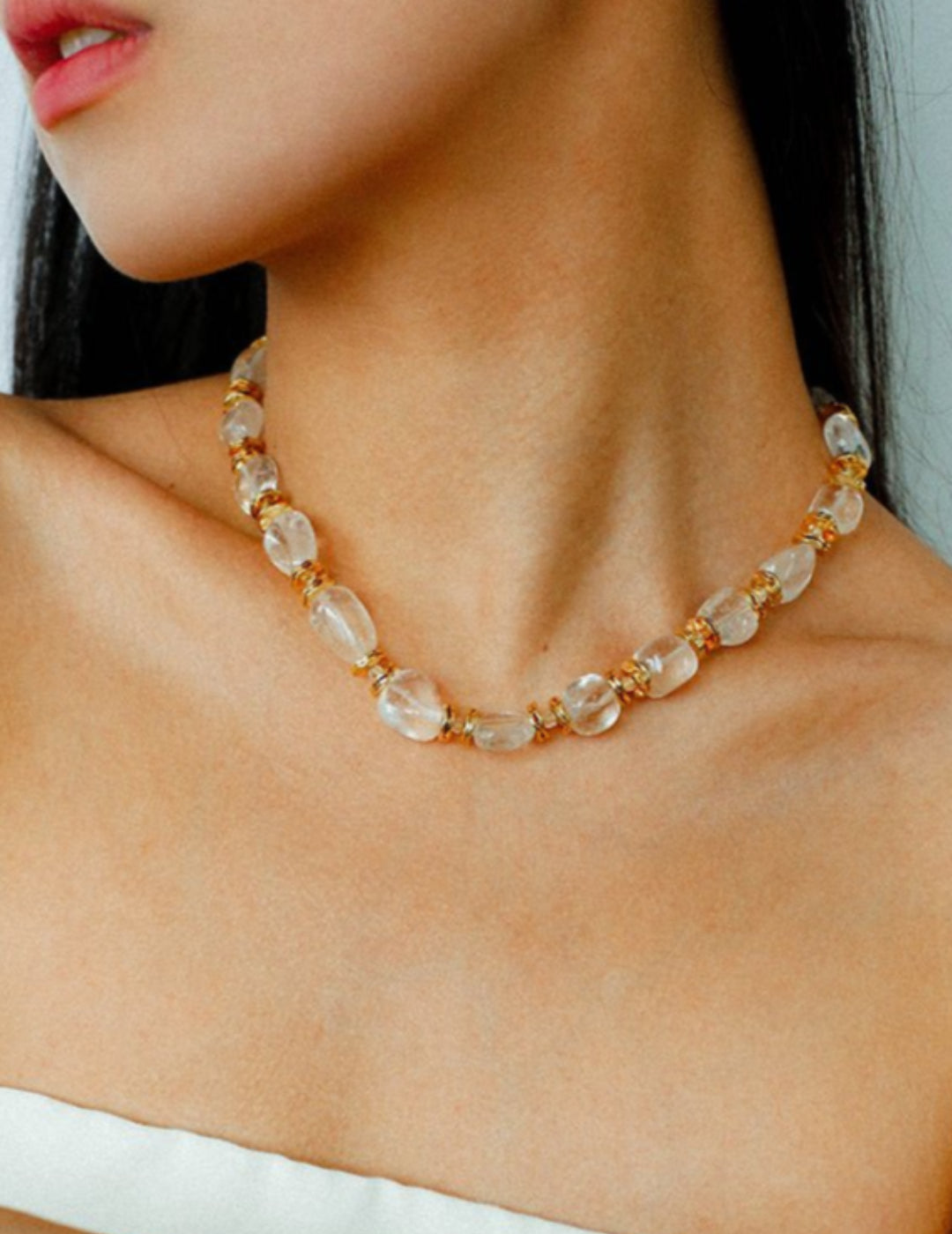 Irregular White Crystal Beaded Necklace gembea jewelry