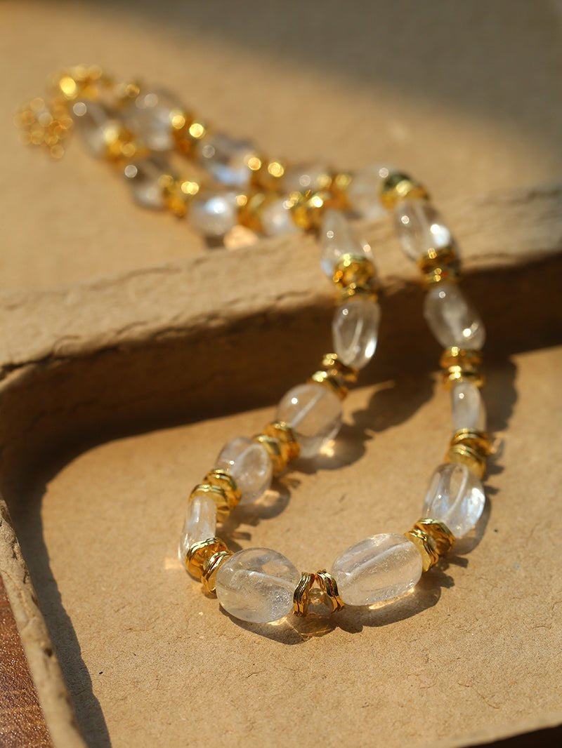 Irregular White Crystal Beaded Necklace gembea jewelry