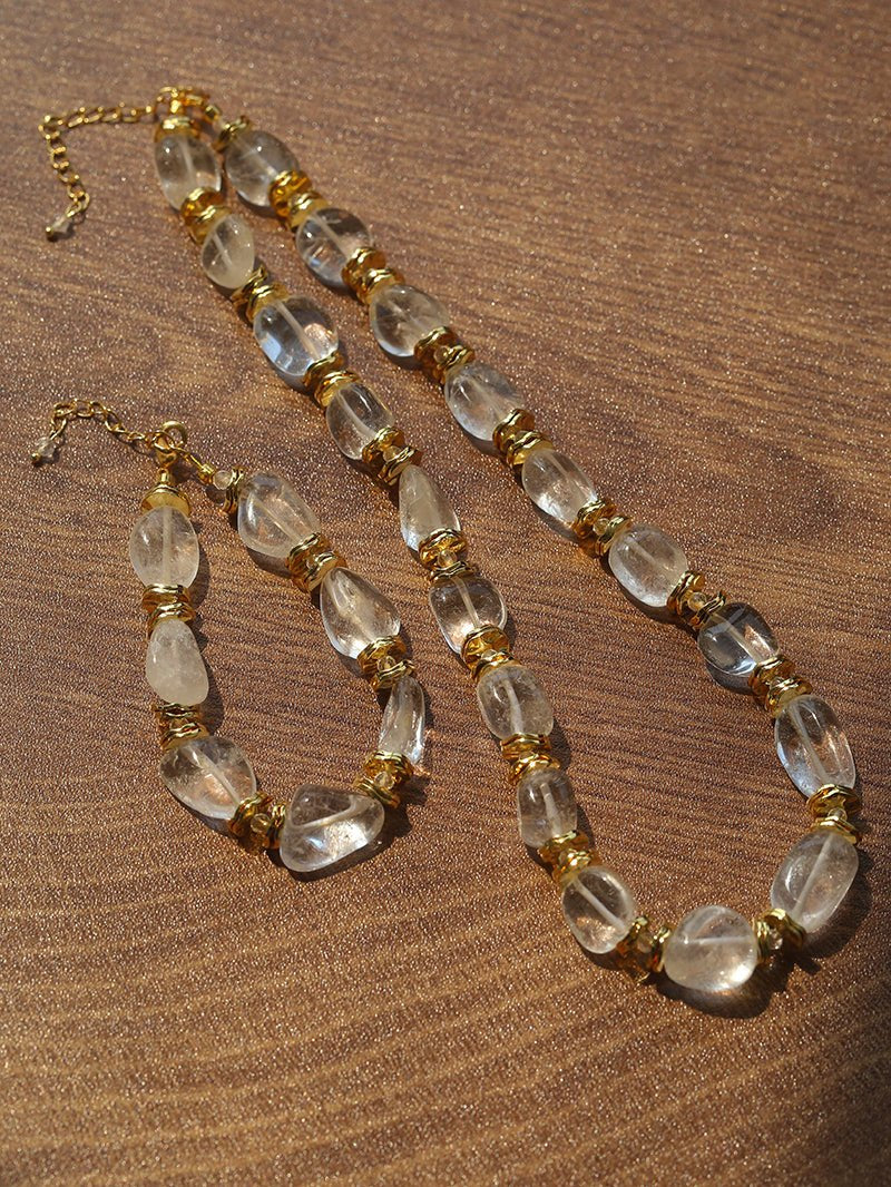 Irregular White Crystal Beaded Necklace gembea jewelry