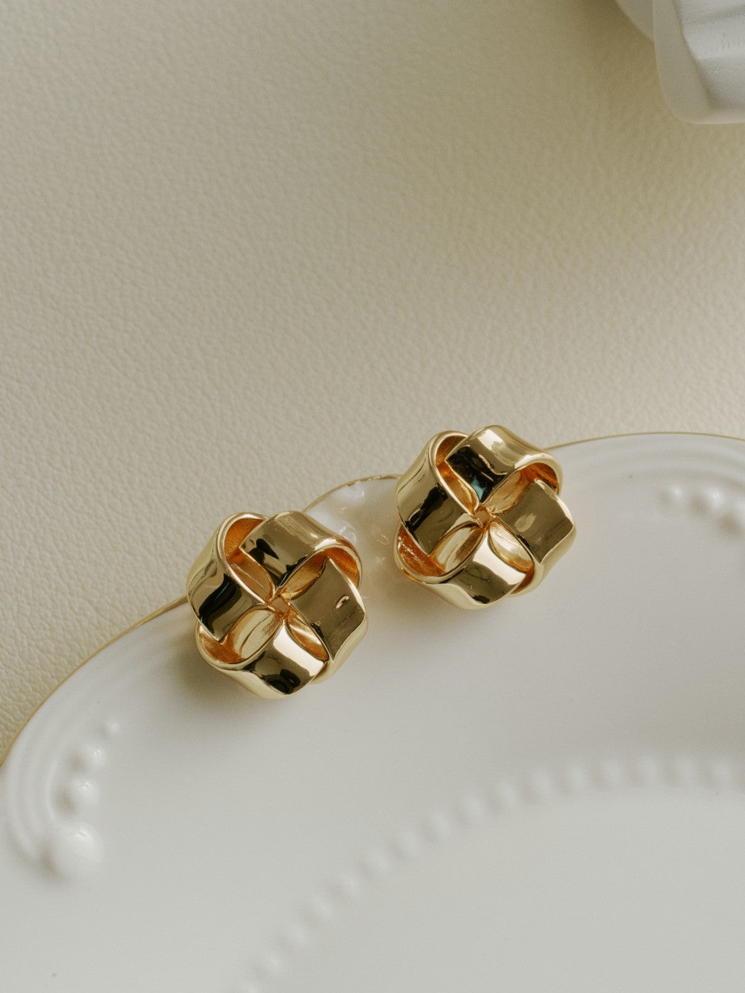 Knot Ribbon Gold Stud Earrings gembea jewelry