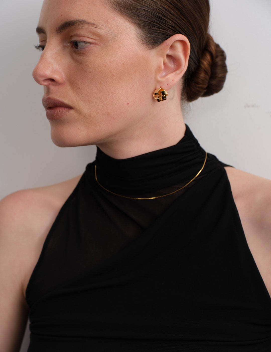 Knot Ribbon Gold Stud Earrings gembea jewelry