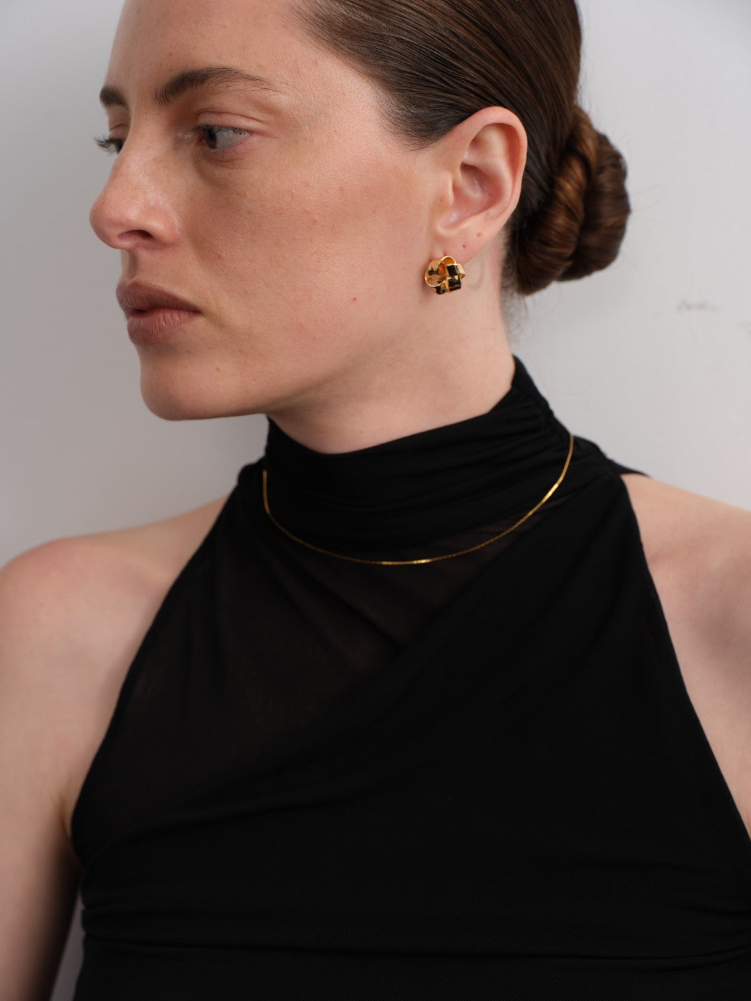 Knot Ribbon Gold Stud Earrings gembea jewelry