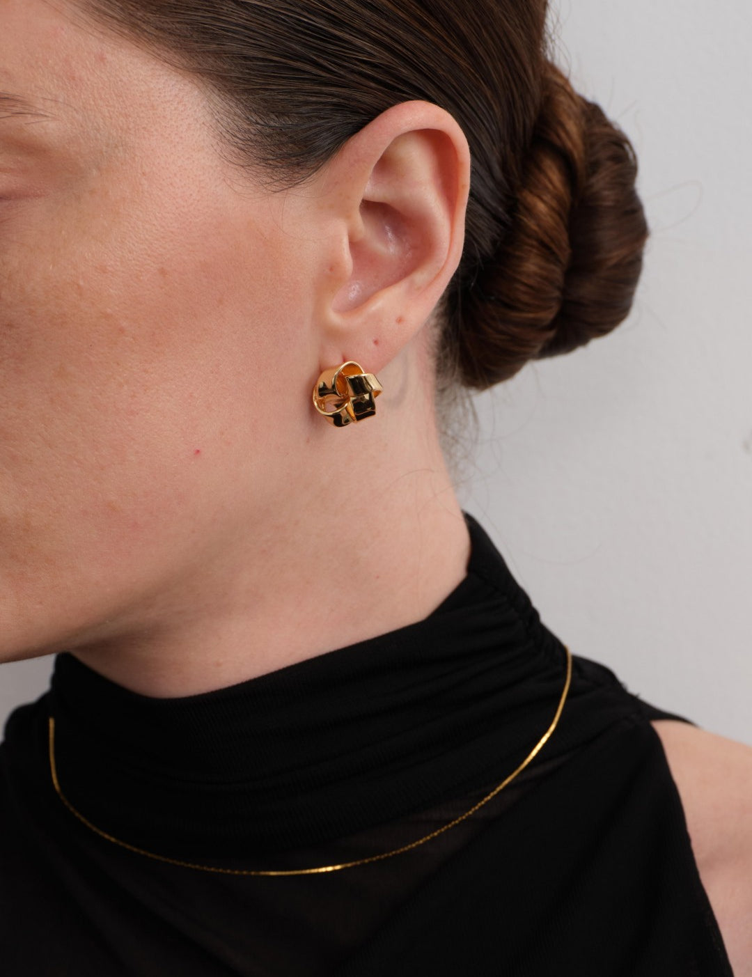 Knot Ribbon Gold Stud Earrings gembea jewelry