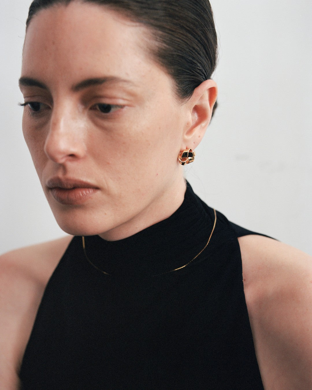 Knot Ribbon Gold Stud Earrings gembea jewelry