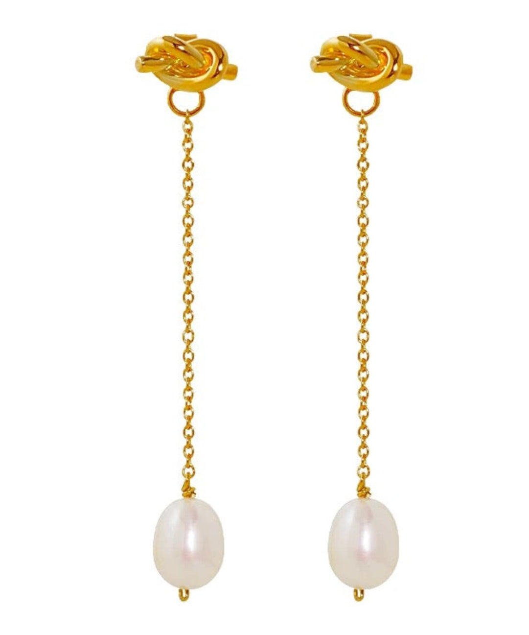 Knotted Long Chain Pearl Drop Earrings GEMBEA JEWELRY