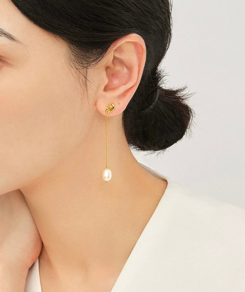 Knotted Long Chain Pearl Drop Earrings GEMBEA JEWELRY