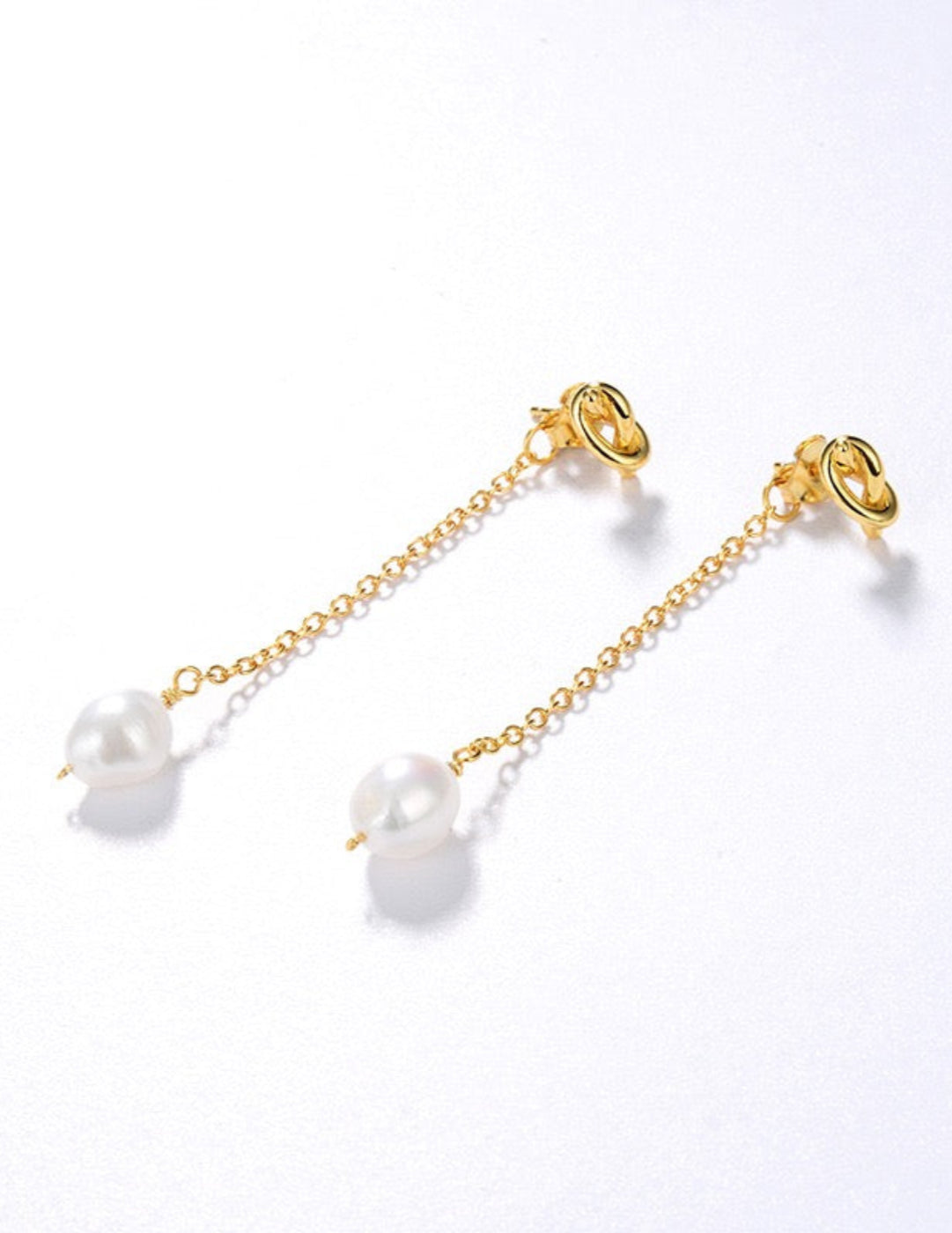 Knotted Long Chain Pearl Drop Earrings GEMBEA JEWELRY
