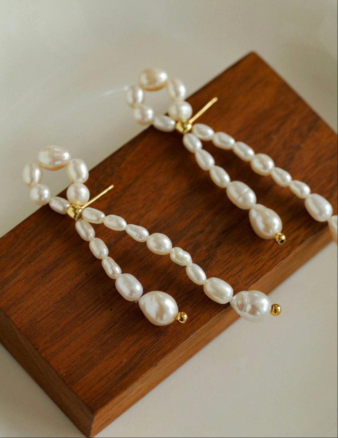 Knotted Natural Pearl Earrings - Gembea Jewelry
