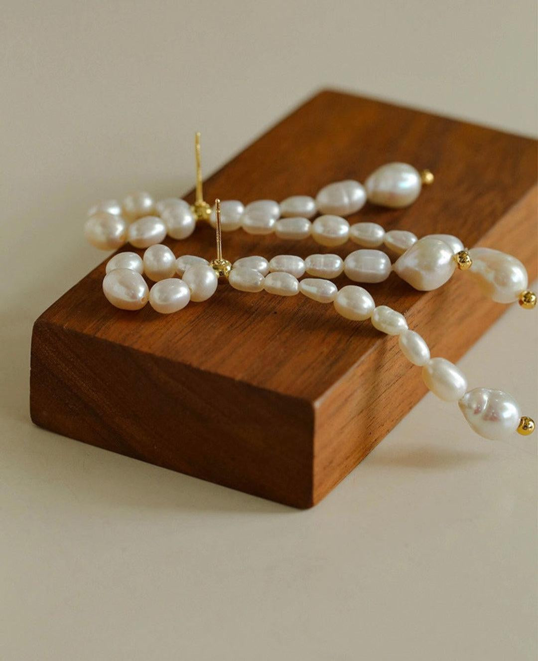 Knotted Natural Pearl Earrings - Gembea Jewelry