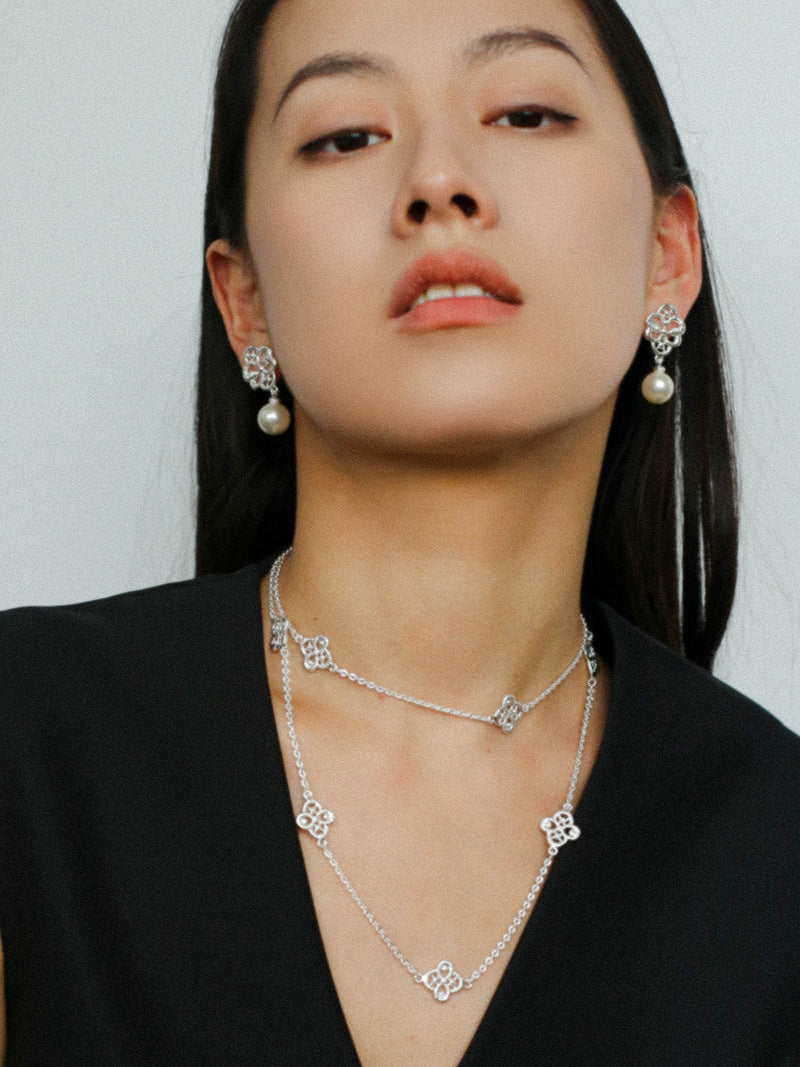 Lace Bridal Artificial Pearl Drop Earrings gembea jewelry
