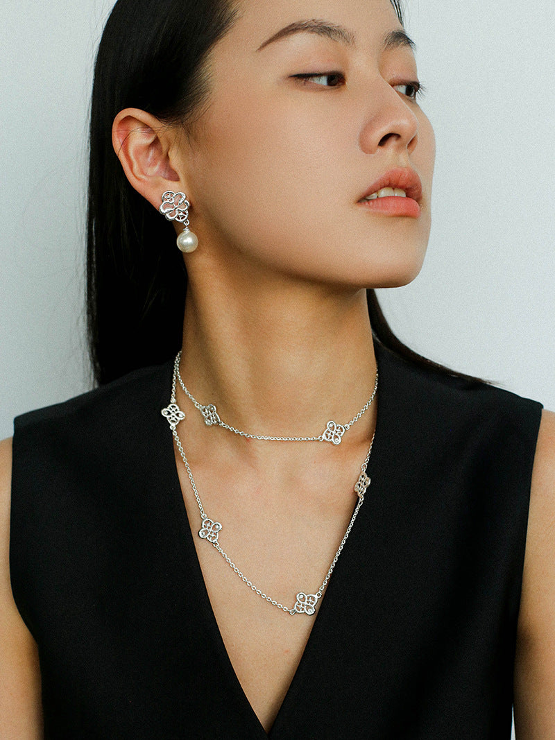 Lace Bridal Artificial Pearl Drop Earrings gembea jewelry