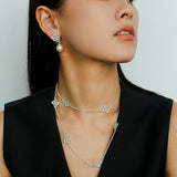 Lace Bridal Artificial Pearl Drop Earrings gembea jewelry