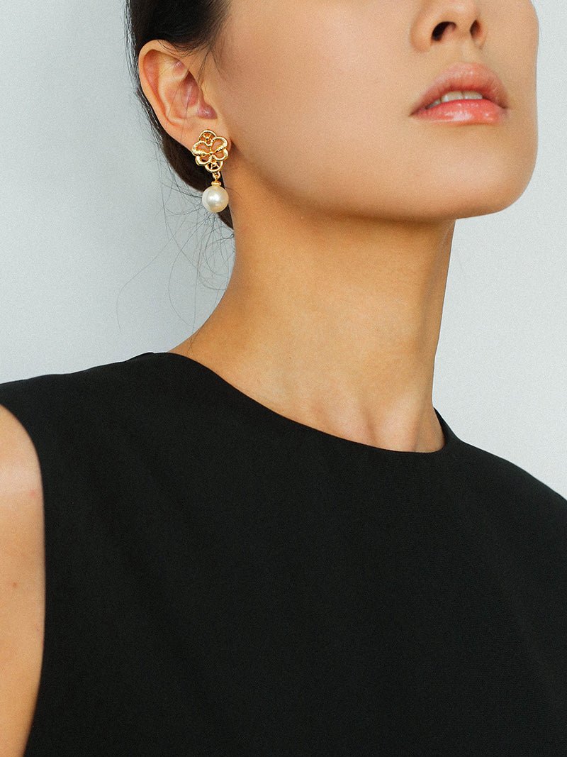 Lace Bridal Artificial Pearl Drop Earrings gembea jewelry