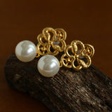 Lace Bridal Artificial Pearl Drop Earrings gembea jewelry