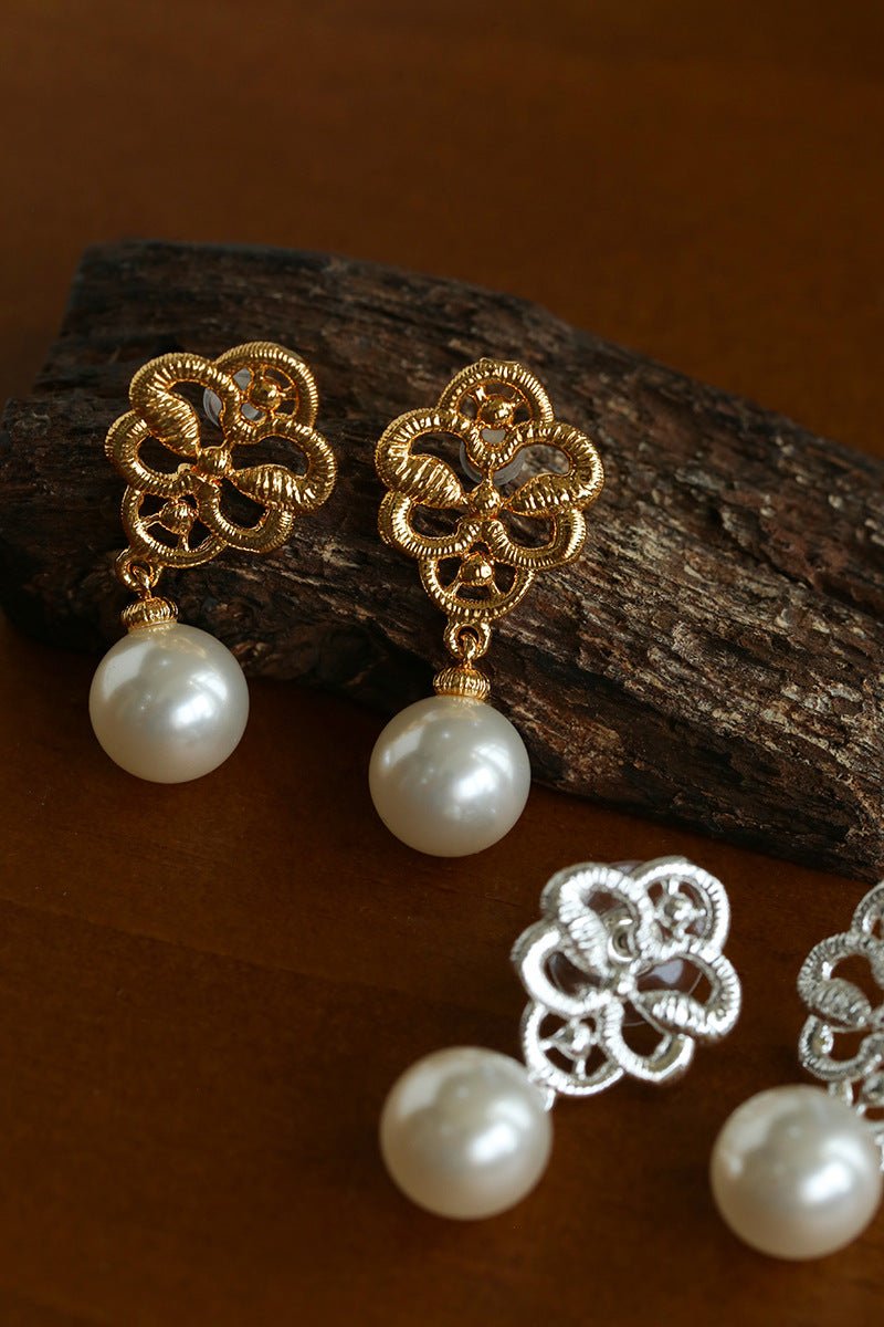Lace Bridal Artificial Pearl Drop Earrings gembea jewelry