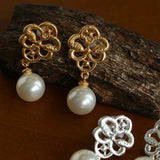 Lace Bridal Artificial Pearl Drop Earrings gembea jewelry