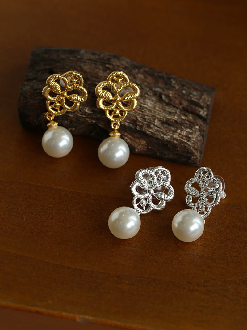 Lace Bridal Artificial Pearl Drop Earrings gembea jewelry