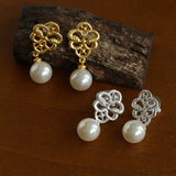 Lace Bridal Artificial Pearl Drop Earrings gembea jewelry