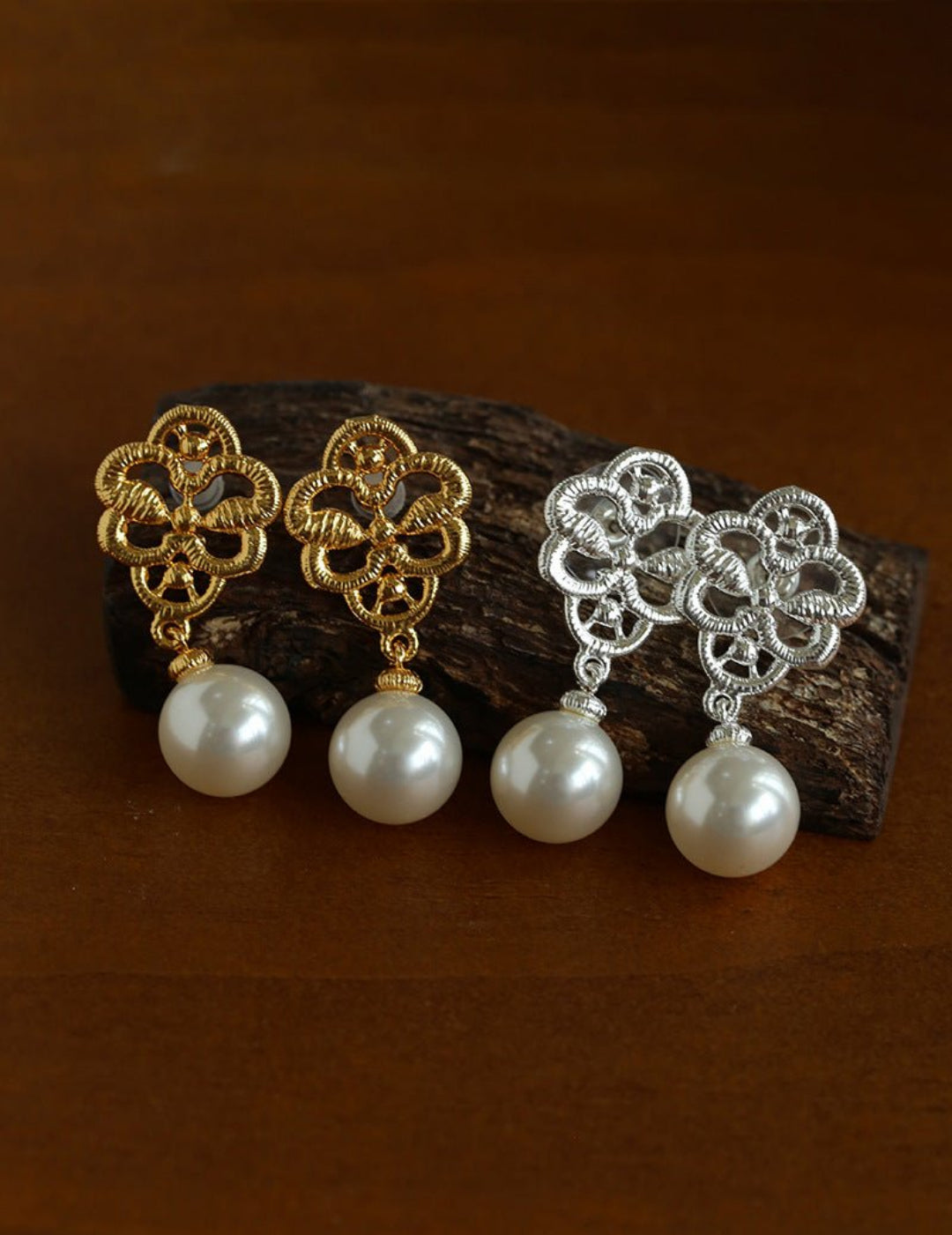 Lace Bridal Artificial Pearl Drop Earrings gembea jewelry