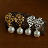 Lace Bridal Artificial Pearl Drop Earrings gembea jewelry