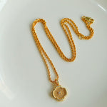Lace Embroidered Four Leaf Clover Pendant Necklace gembea jewelry