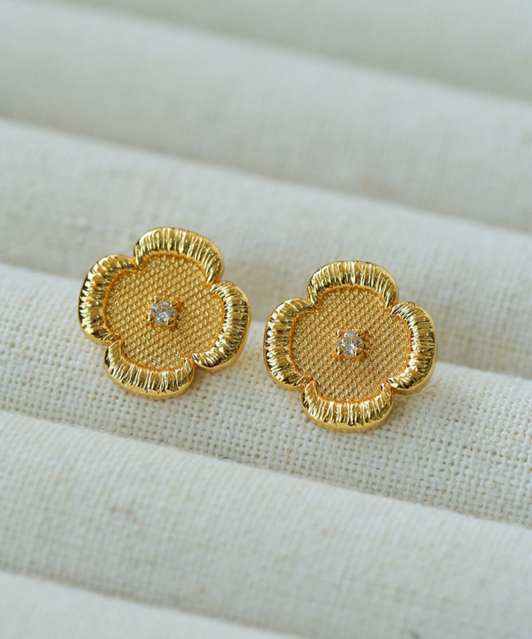Lace Embroidered Four Leaf Clover Stud Earrings gembea jewelry