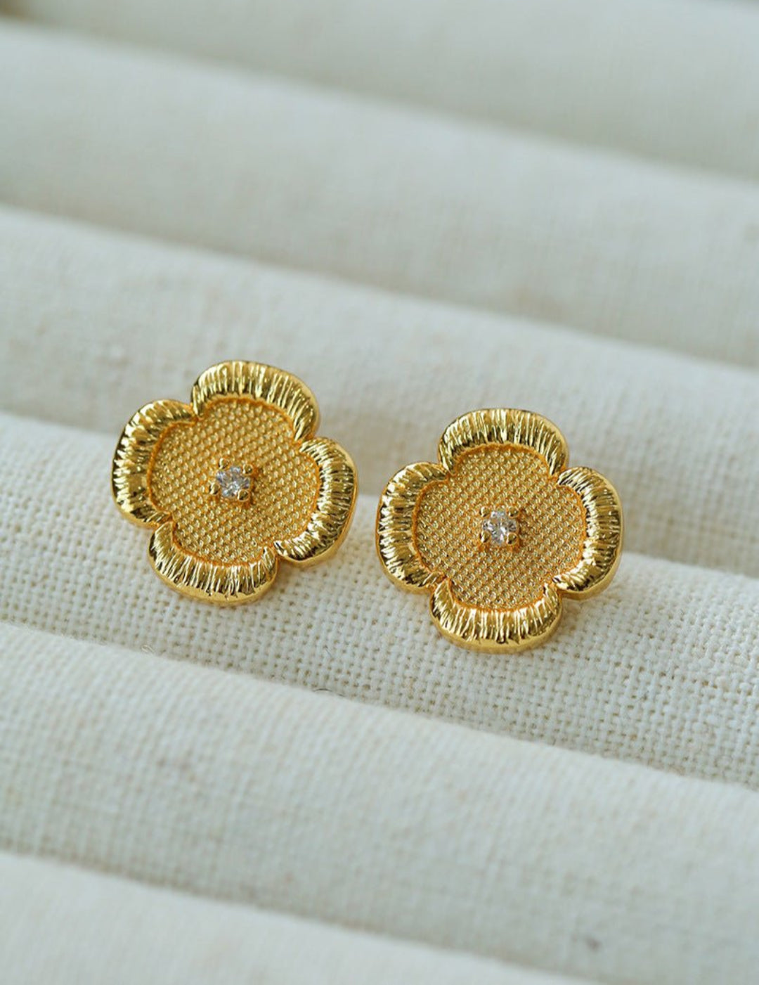 Lace Embroidered Four Leaf Clover Stud Earrings gembea jewelry