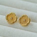 Lace Embroidered Four Leaf Clover Stud Earrings gembea jewelry