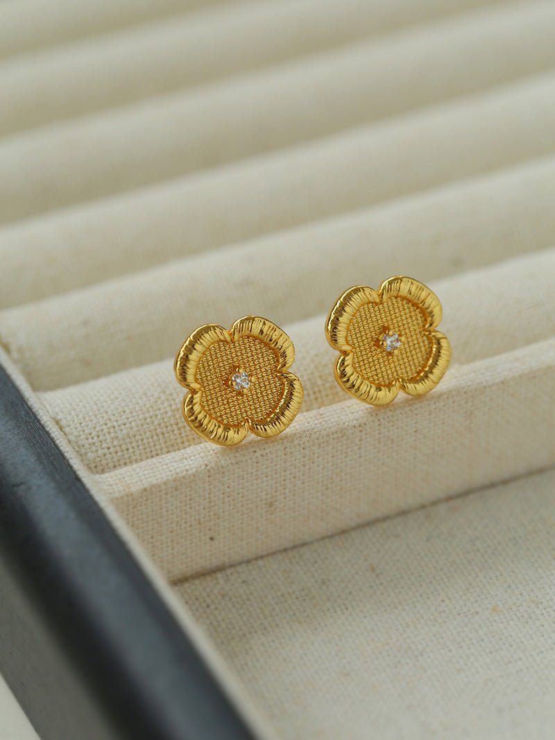 Lace Embroidered Four Leaf Clover Stud Earrings gembea jewelry