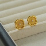 Lace Embroidered Four Leaf Clover Stud Earrings gembea jewelry