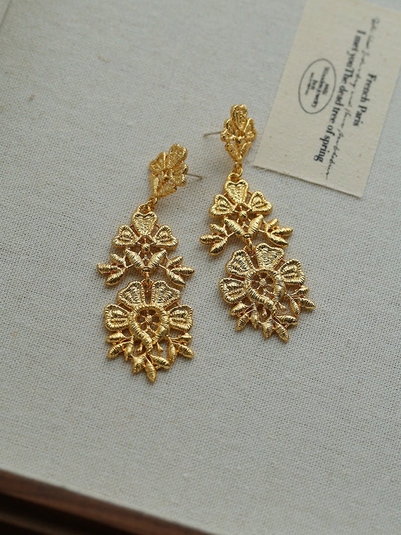 Lace Embroidered Gold Silver Metal Earrings gembea jewelry