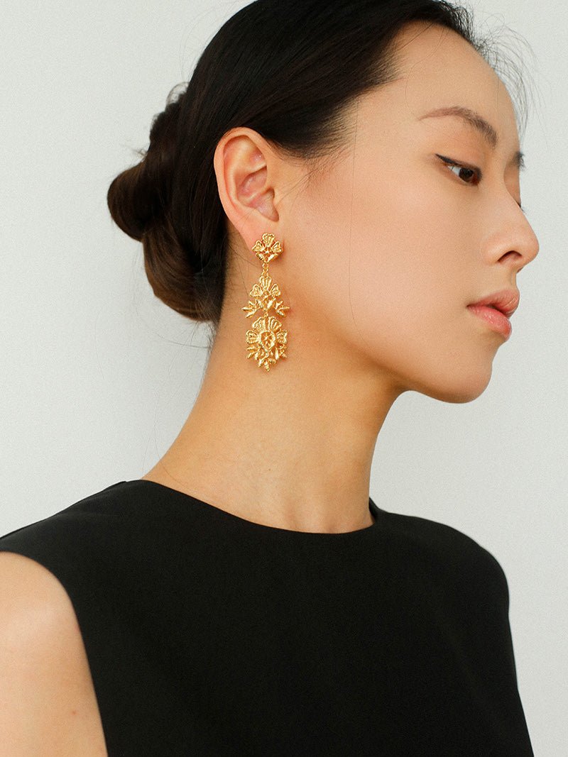 Lace Embroidered Gold Silver Metal Earrings gembea jewelry