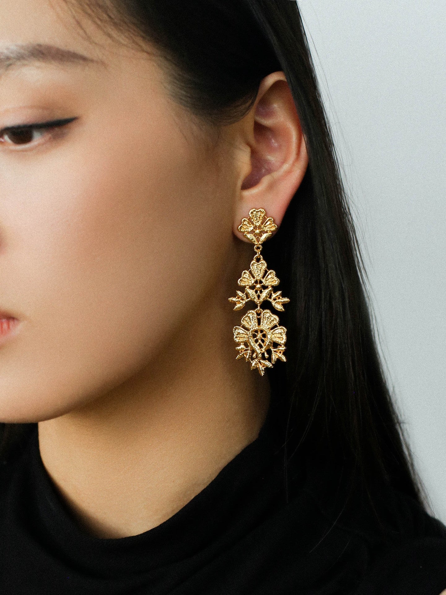 Lace Embroidered Gold Silver Metal Earrings gembea jewelry