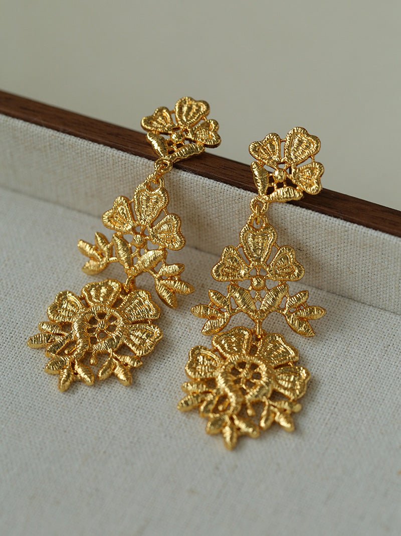 Lace Embroidered Gold Silver Metal Earrings gembea jewelry
