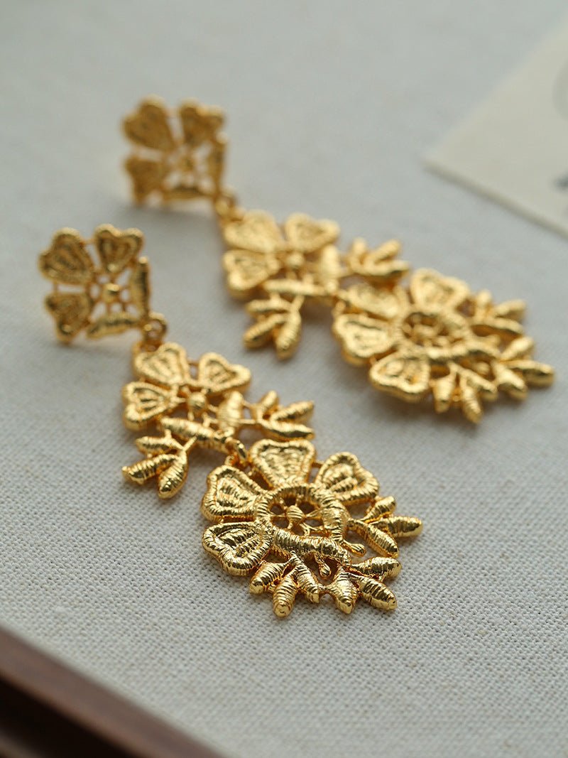 Lace Embroidered Gold Silver Metal Earrings gembea jewelry
